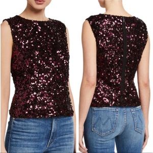 REBECCA TAYLOR NWT SHORT SLEEVE SEQUIN TOP 503 PLUM PURPLE EXTRA LARGE
